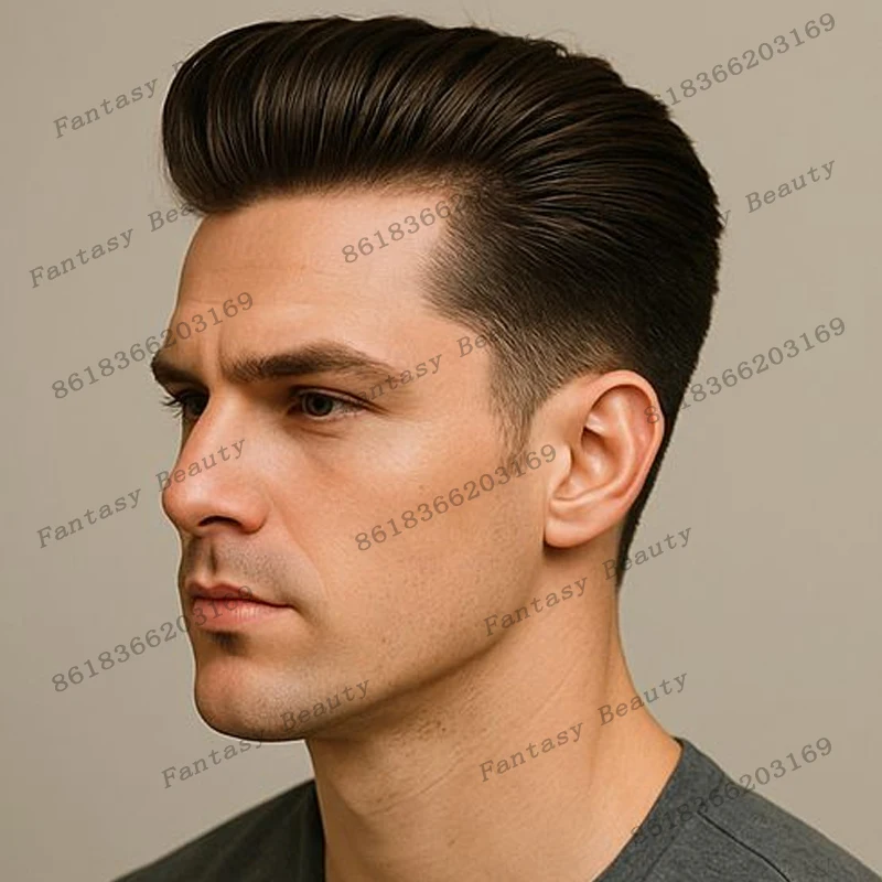 دائم بولي الجلد شعري طبيعي غير قابل للاكتشاف كامل الماس الحرير قاعدة وهمية فروة الرأس الرجال الشعر المستعار 100% نظام الشعر البشري الاصطناعية #2