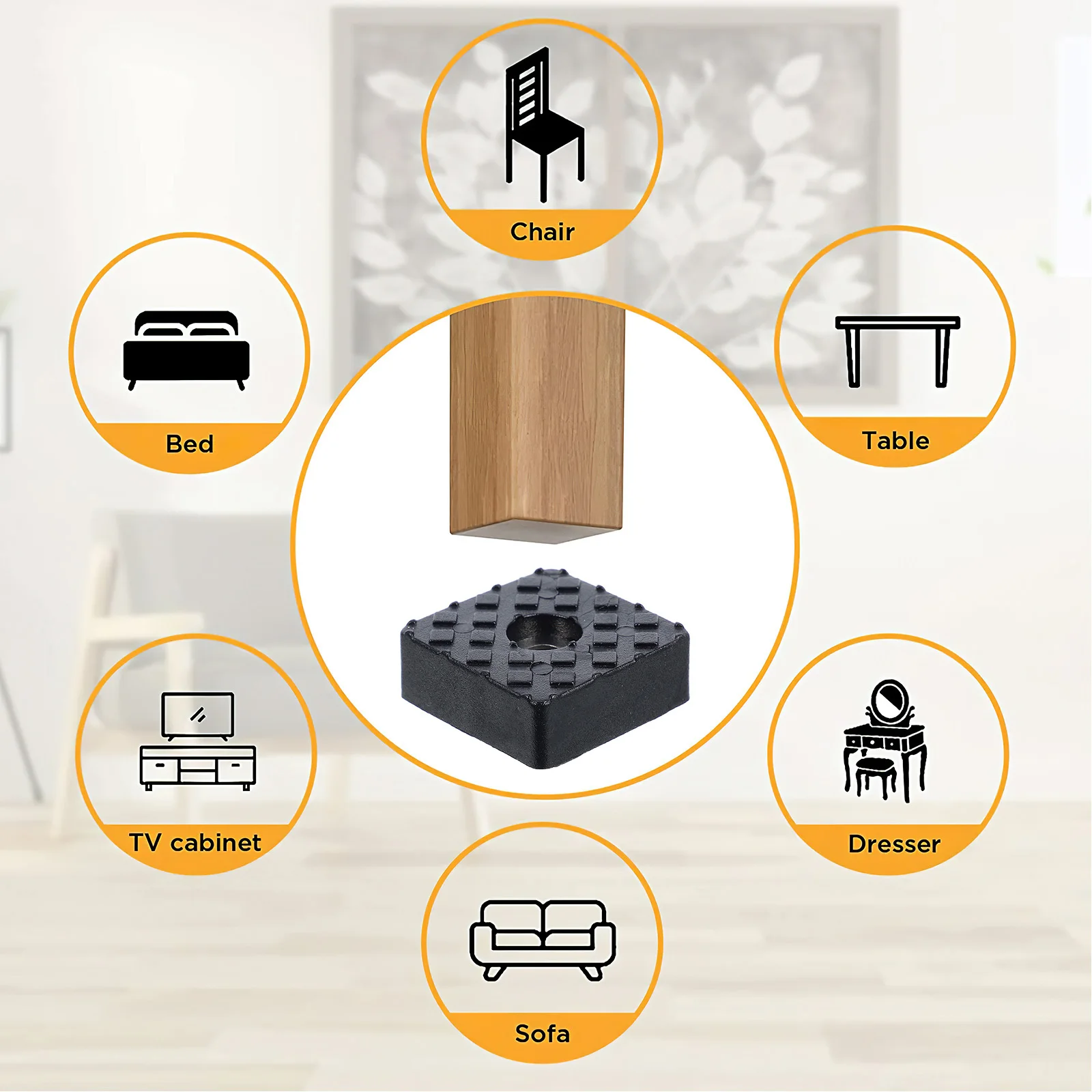 12 Stück rutschfeste Möbelpolster, weiche Gummi-Bodenschoner, rutschfest, für Stuhl, Sofa, Tisch, Bett, Beine, quadratische Gummifüße