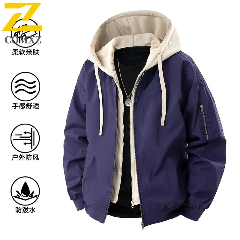 

Men Outdoor Waterproof Windbreaker Spring Autumn Multi-Pocket Workwear Style Detachable Hooded Hiking Coat Thermal Liner Jacket