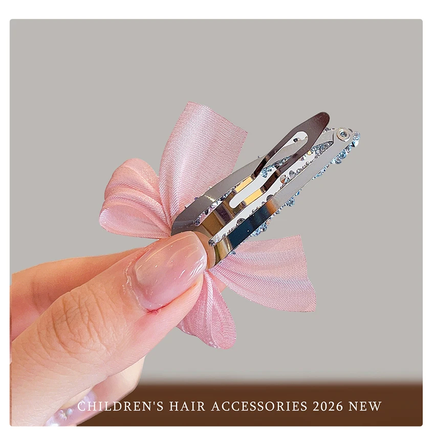 2 Stück/Set Neue Koreanische Niedliche Glänzende Kristall-Haarspangen mit Schleife, Haarschonende Rutschfeste BB-Haarklammern für Babys, Kleinkinder und Kinder – Detail 10