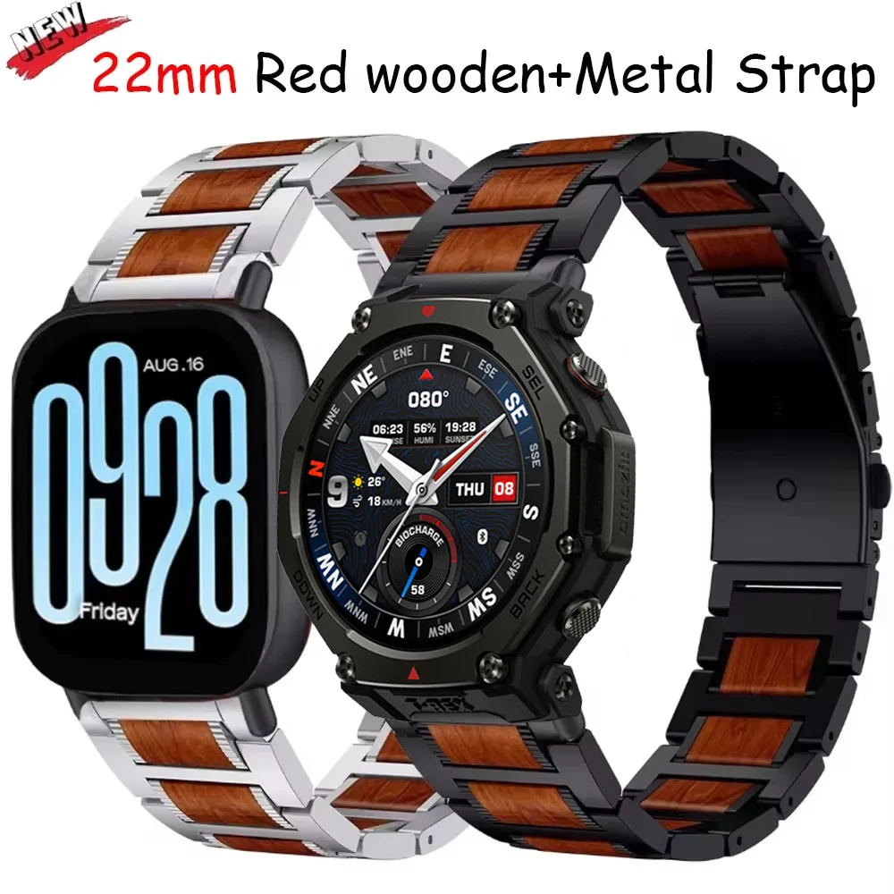 

Деревянный ремешок 22 мм для Redmi Watch 5 Active/Lite Amazfit T-Rex3 Pro, высококачественный сменный браслет 48 мм для Huawei Watch GT5 46 мм