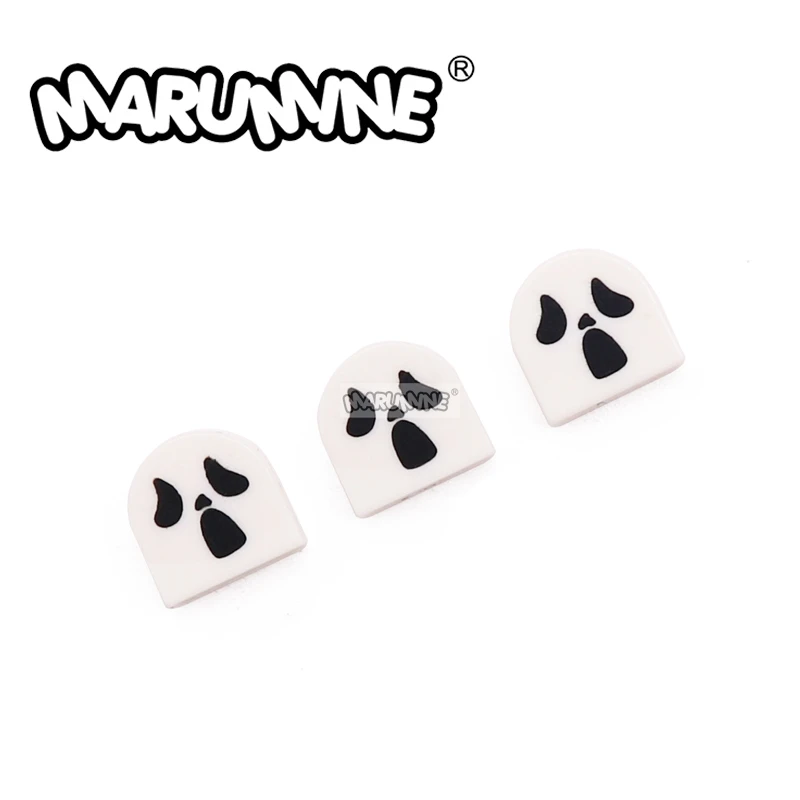 MARUMINE MOC Semicircle 1x1 Halloween White Ghost Head Block 200PCS Parts 24246 Classic Educational Assembly DIY Toy Series