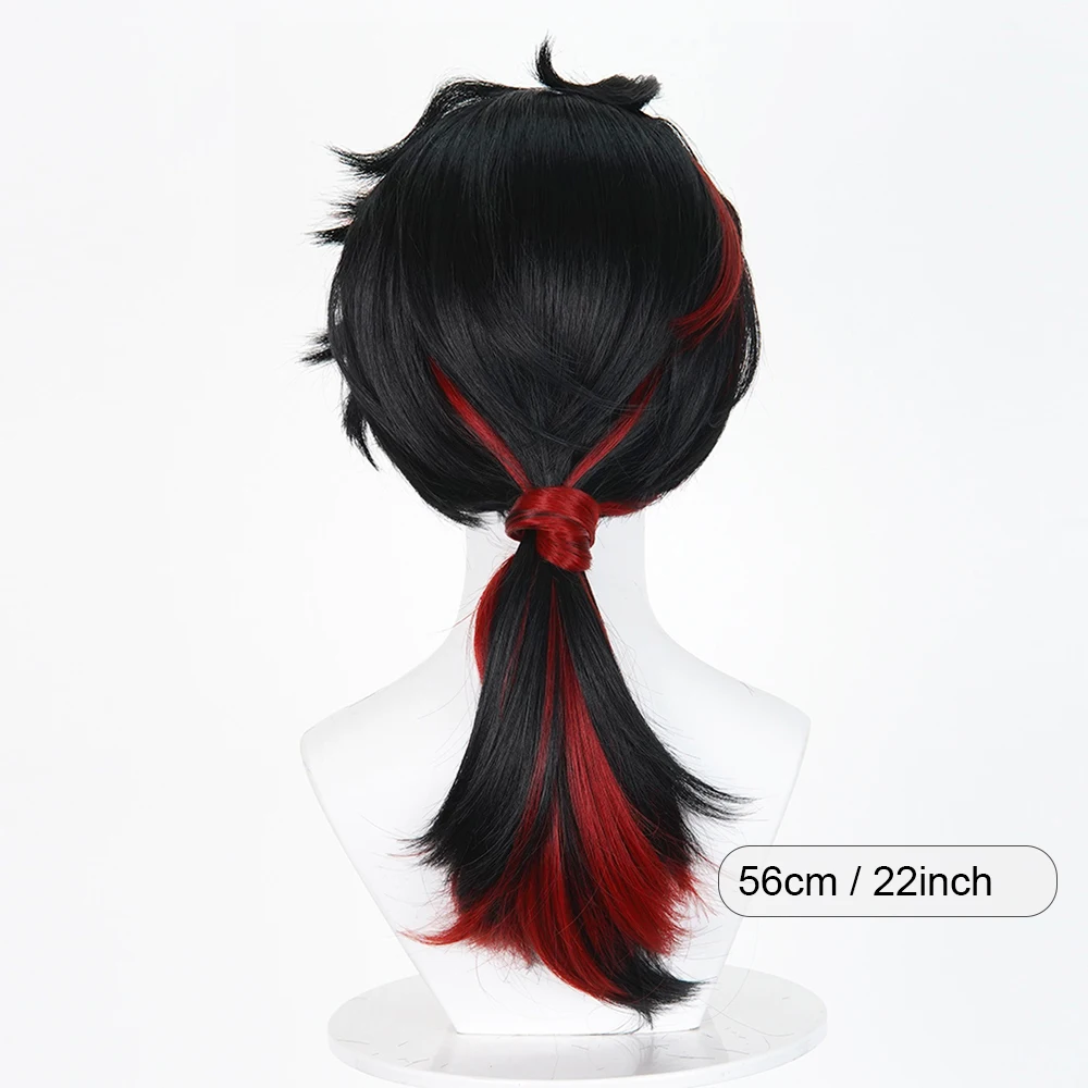 Synthetic Long Straight Black Red Highlights Middle Part Wigs Anime Game Cosplay Wig Heat Resistant for Daily Party