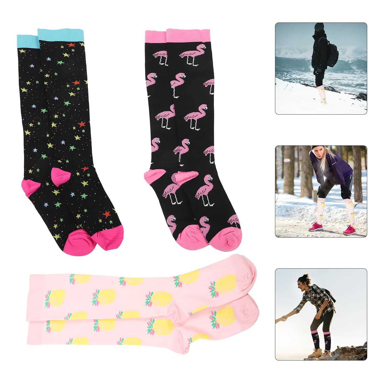 

3Pairs Compression Socks Comfortable Calf Support Socks with Fashion Patterns for Jogging Training Office Use Skin-Friendly