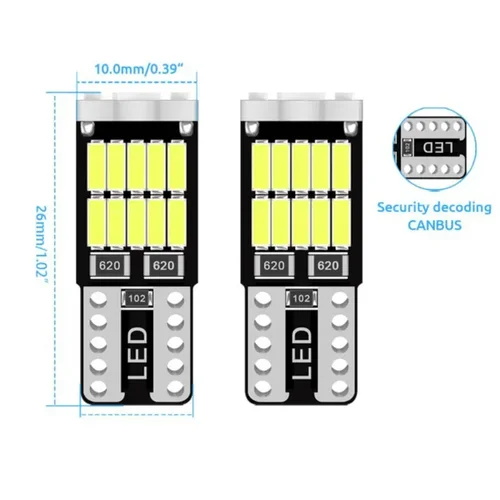 Imagen 2 del producto 100 Uds T10 W5W bombillas LED CANBUS Interior del coche cúpula puerta guantera maletero luces de matrícula 12V 4014-26MSD 6500K blanco azul hielo
