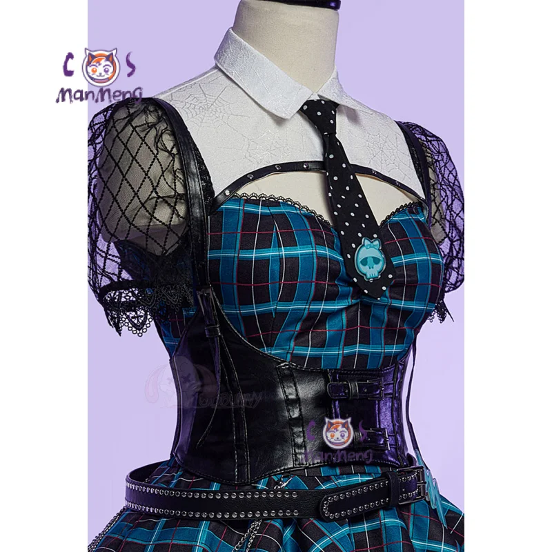 Monster Cos High Frankie Stein Cosplay Costume Women's sexy Halloween party fantasy uniform dress props socks Gothic new set