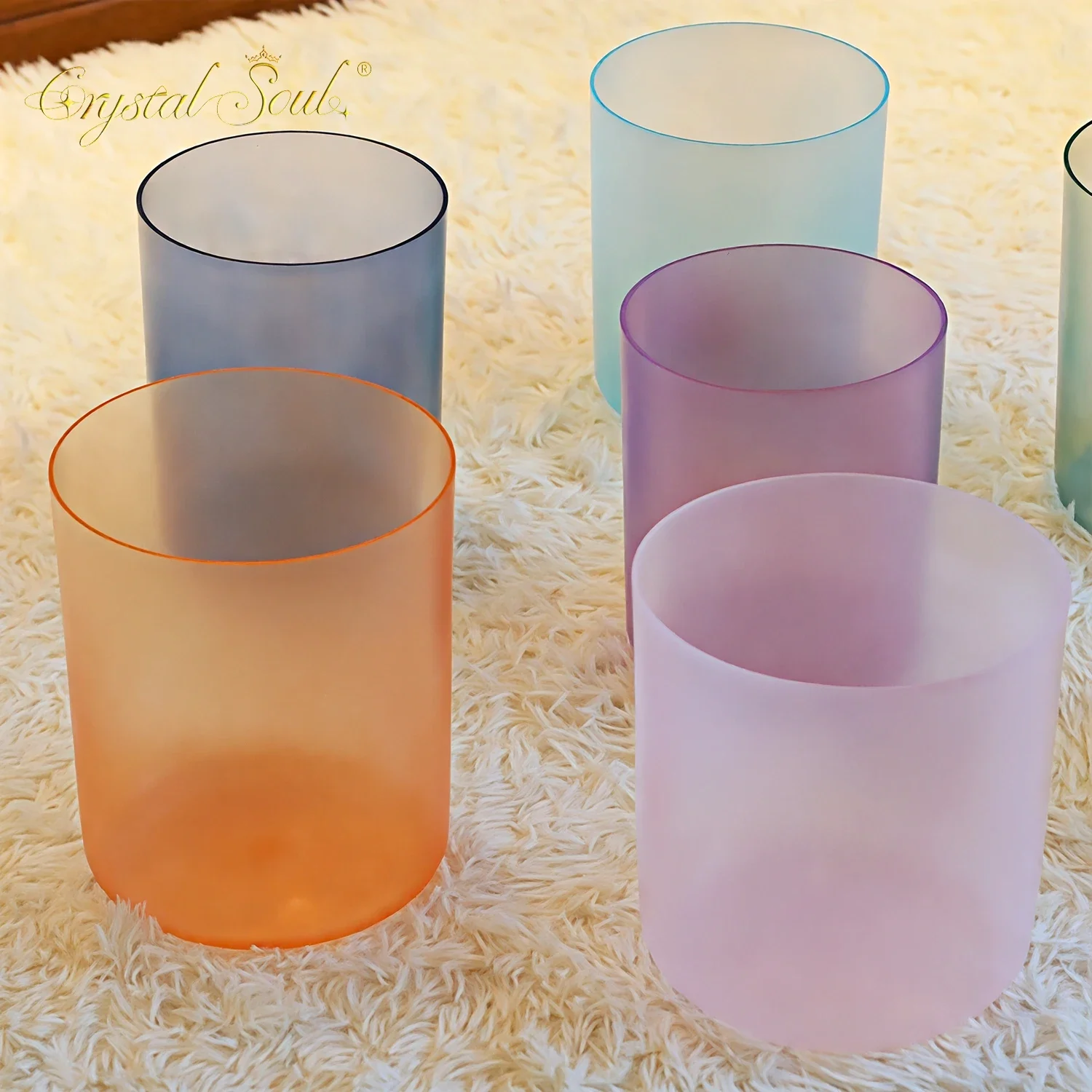 YXQY 432Hz Matte Transparent Alchemy Crystal Singing Bowl 7 Chakras Set singing Bowls with accessories and Bag