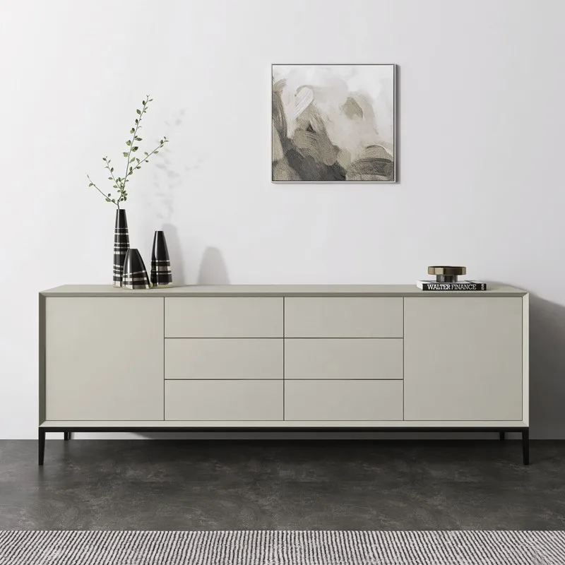 

Italian minimalist paint side cabinet light luxury overall high foot solid wood living room modern decorative storage