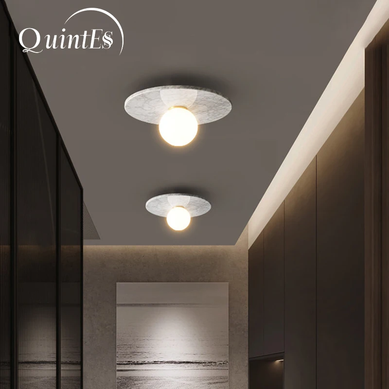 Nordic Style Natural Marble Copper Hallway Light for Home Decor Living Room Bedroom Marble Lighting Marble Ceiling Lamp G9