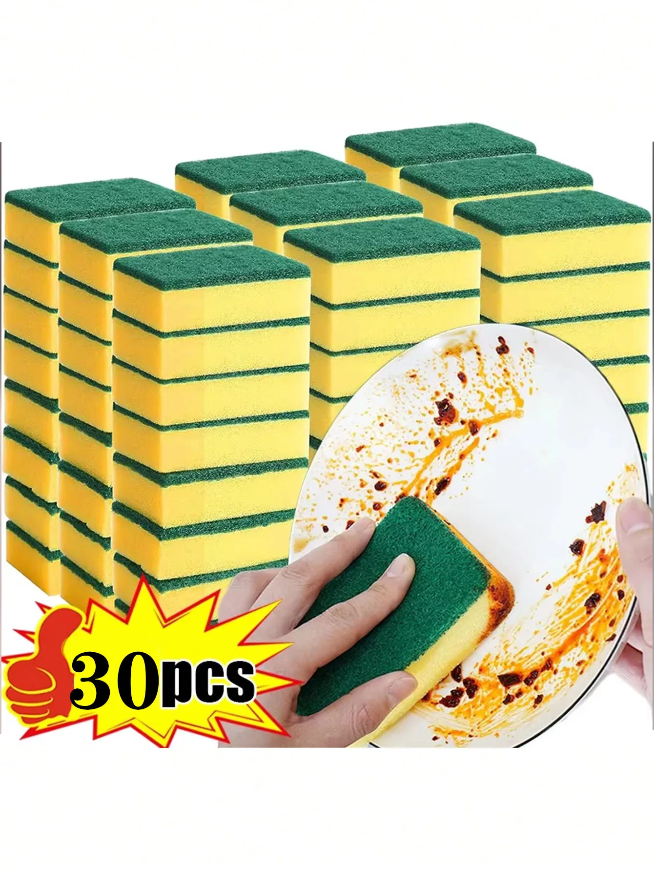 10/30/50/100pcs Highly Absorbent Double-Sided Sponge Magic Cleaning Pot Rust Sponge Cleaning Brush Kitchen Grease Cleaning Tool