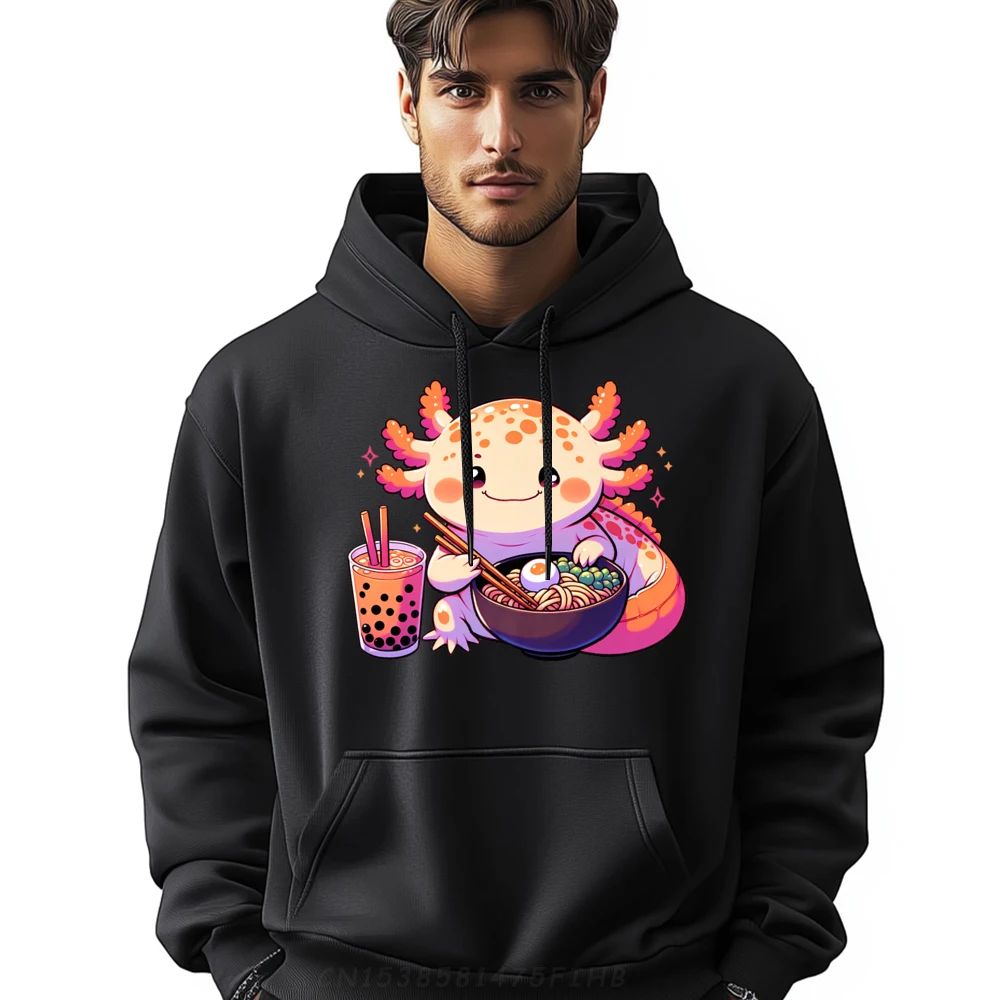 

Kawaii Axolotl Eating Ramen Drinking Boba Tea Premium Teeshirt Polyester Fiber ComforSweatshirts Normal