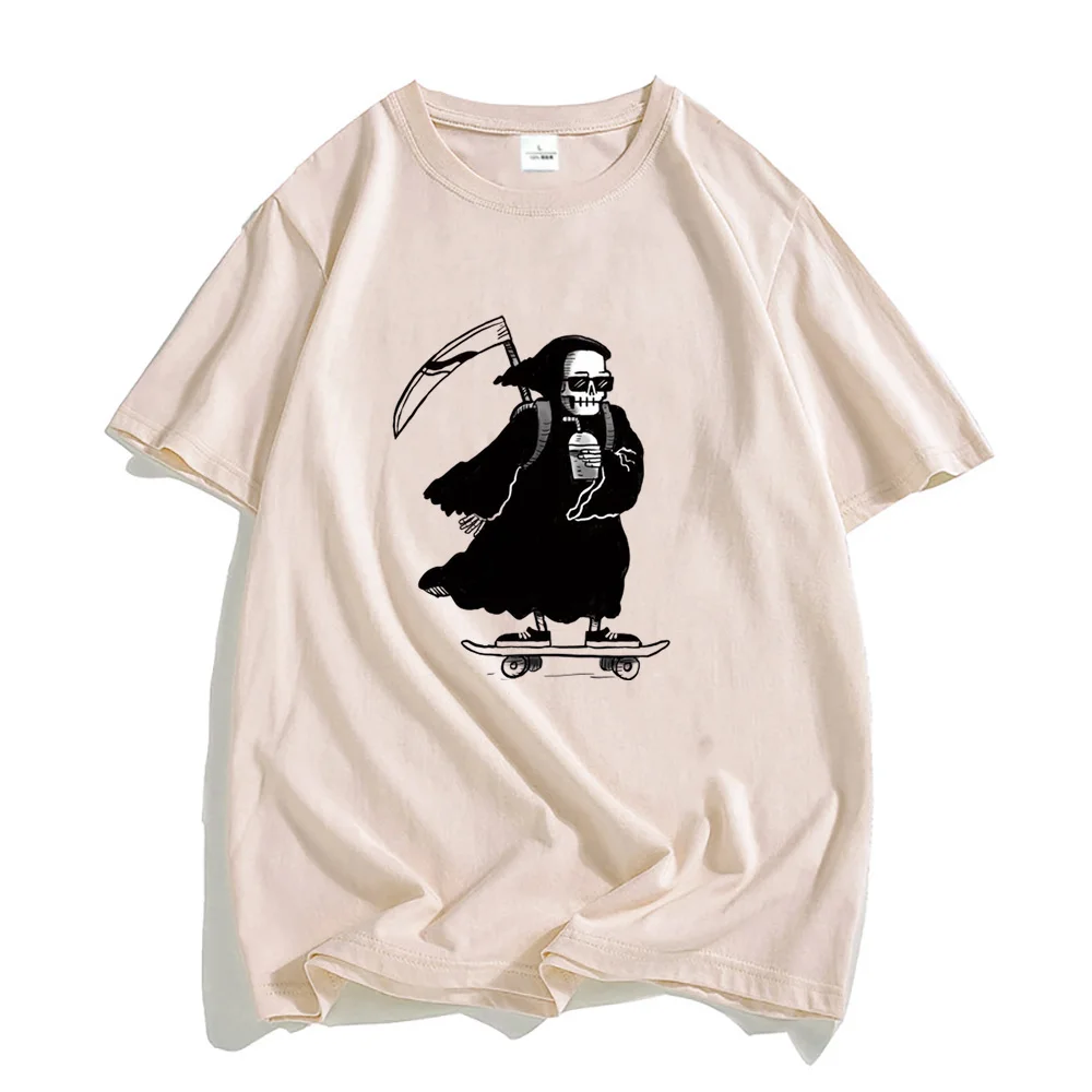 Grim Reaper Skateboard Graphic T Shirt Four Seasons Puro cotone Manica corta Abbigliamento Uomo/donna Hip Hop T-shirt Top larghi