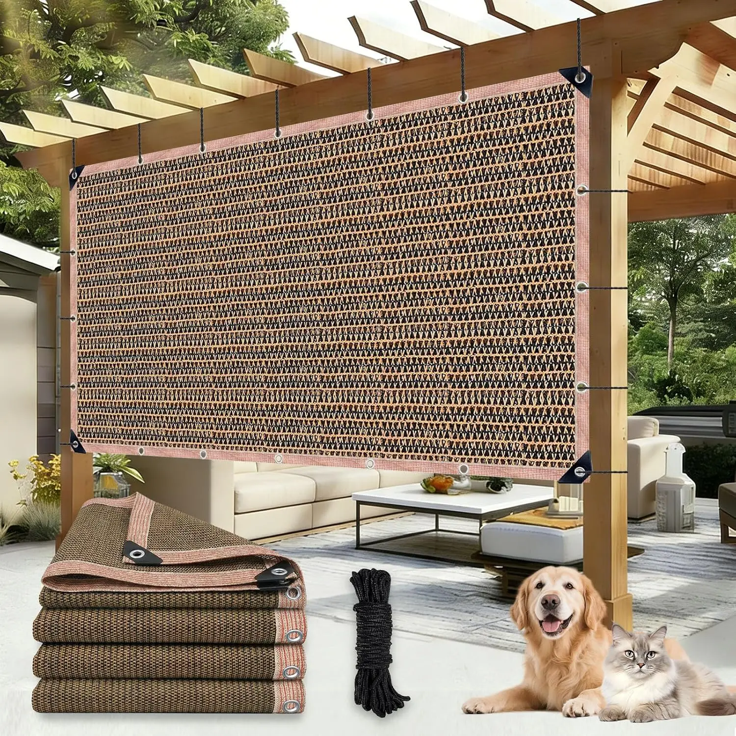 90% Shade Cloth 20x20 ft Pergola Cover with Grommets, Privacy Screen for Patio Garden, Mocha