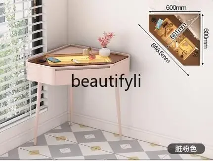 Simple tone minimalist smart bedside table dresser integrated with lock corner triangular makeup table wireless charging