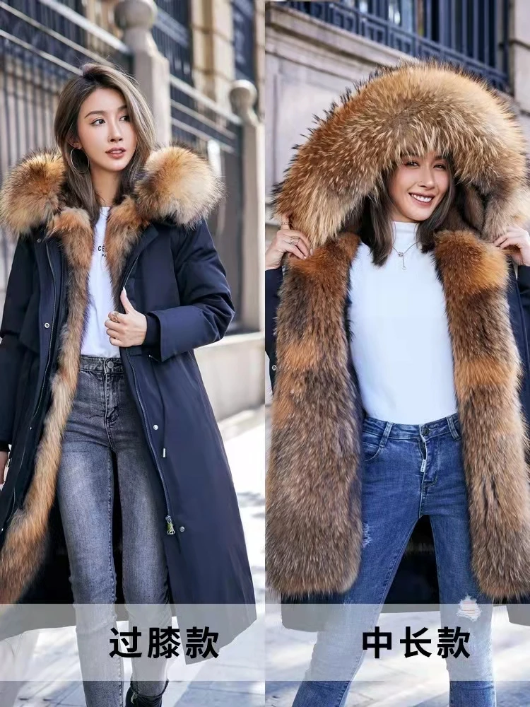 Parka ผู้หญิงฤดูหนาวใหม่เสื้อขนสัตว์กลางความยาว Haining เสื้อเทียม Fox Fur Mink Liner ที่ถอดออกได้