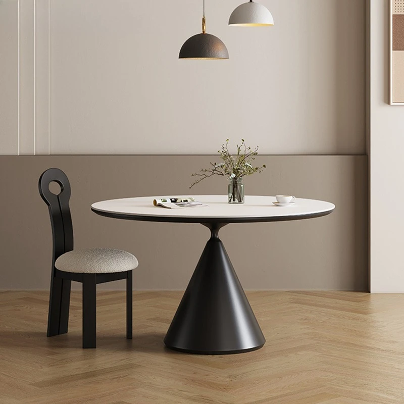 

Slate dining table Cream style round table Modern simple pure white