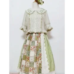 Vintage Sweet Floral Patchwork Girl Long Skirt Spring Summer High Waist A Line Loose Aesthetic Skirt for Women Vacation Sundress