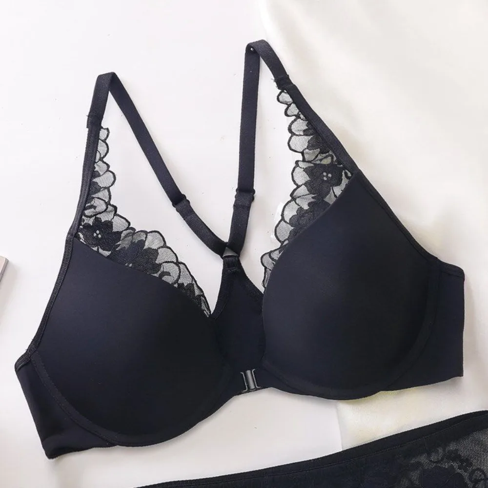 MOYISU Front Buckle Wireless Seamless Bra Set For Female Push Up Gather Anti Sag Side Breast Hold Soft Underwear Size 32-38