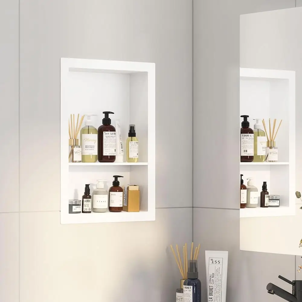 

White 12x18 Shower Wall Cabinet, Recessed or Surface Mount Medicine Storage for Small Bathrooms and Living Spaces