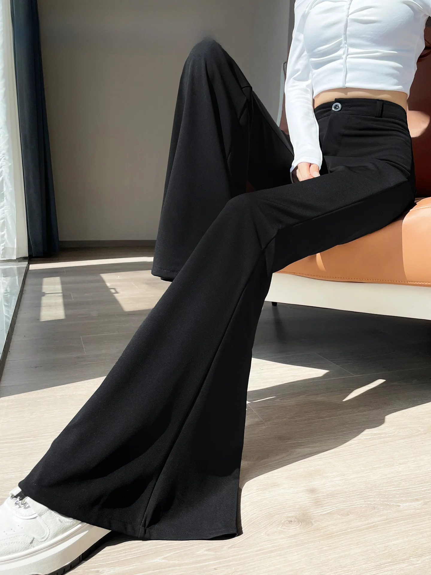 

La Chapelle High Waist Slim Fit Yoga Pants Women's Ele Bla Micro Flared Casual Pants Commute Sle Pure Color Zipper