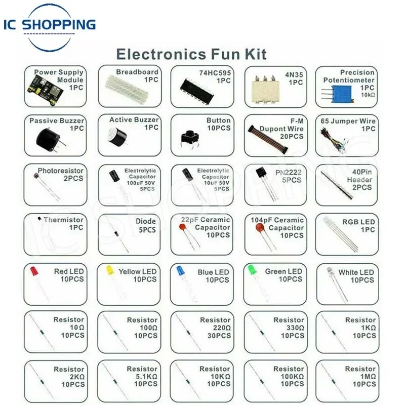 830Pcs DIY Electronics Starter Kit – For Arduino UNO R3, Includes Breadboard, Tie-points, and Electronic Components