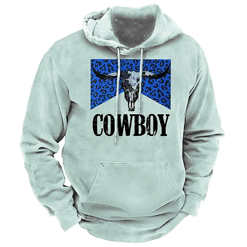 Western Cowboy Heren Hoodie Herfst En Winter Heren Kleding 3d Geprint Patroon Sweatshirt Retro Hoodie Nieuwe Mode Pullover