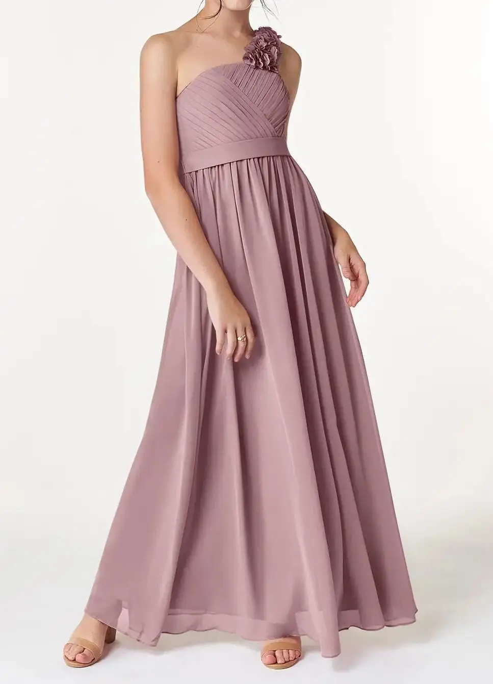 فساتين فتاة الزهور الشيفون لحفلات الزفاف الكشكشة رداء حفلات للفتيات المراهقات فستان وصيفة العروس الصغيرة بكتف واحد