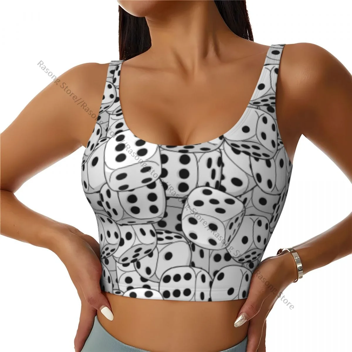 Yoga Vest Women Gym Sports Crop Tops Dices Chaotic Crowded Print Streetwear Workout Breathable Tank Top Female