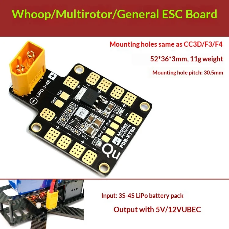 QAV250 XT60 Distribution Board MATEK PDB CC3D F3 Universal Dual BEC5V/12V
