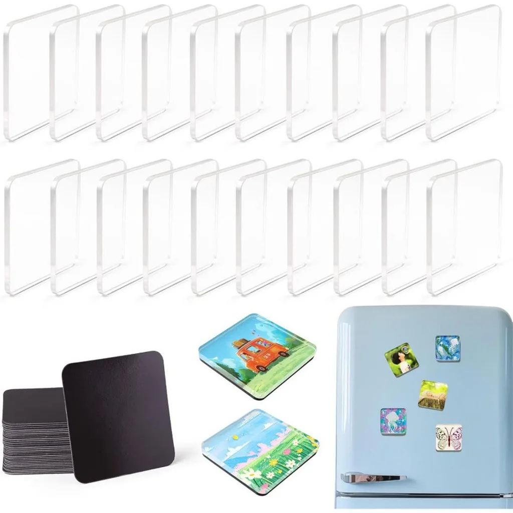 Clear Acrylic Diy Fridge Magnet Kit With Self-Adhesive Magnetic Sheets Multiple Shapes For Custom Photos Home Decor