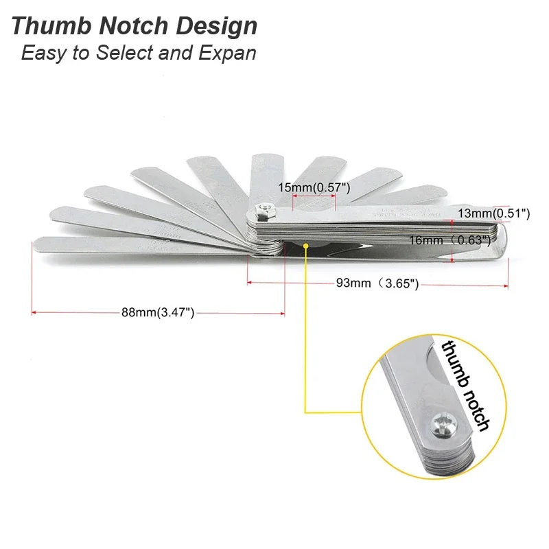 Metric Thickness Feeler Gauge 32 Blades Set Tappet With Brass Gap Measure Tool Range 0.04mm 0.88mm Valve Motorcycle Measurement