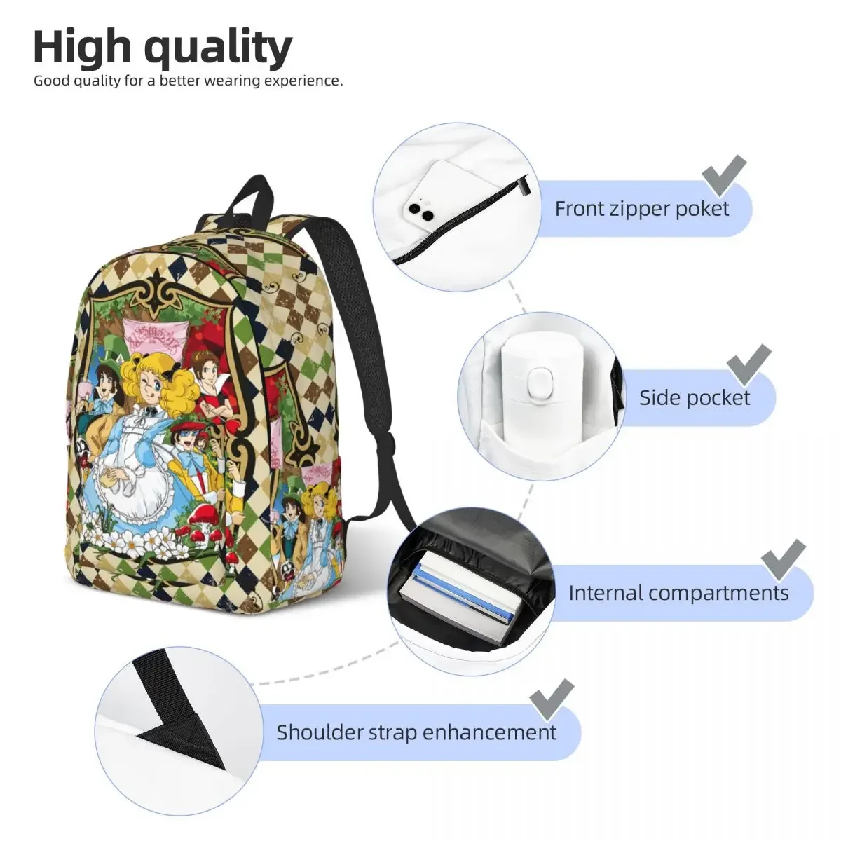 Candy Candy Anime Kurin Zaino Uomo Donna Studente adolescente Zaino da lavoro Kawaii Borsa a tracolla per college per bambini giapponesi leggera
