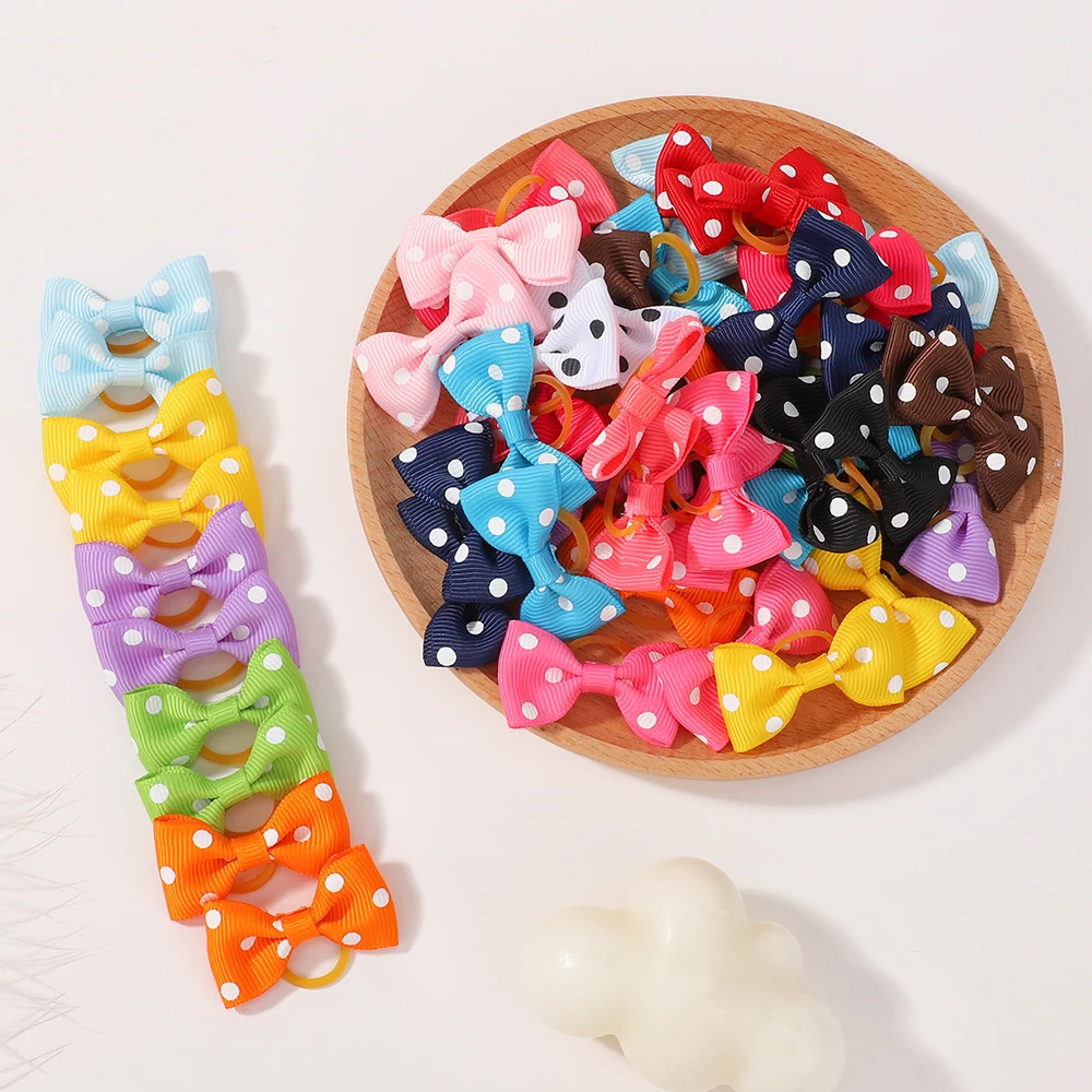 50pcs Random Color Mini Bows Elastic Hair Bands Cute Girls Nylon Rubber Band Hair Rope Ponytail Holder Headwear Kids Accessories
