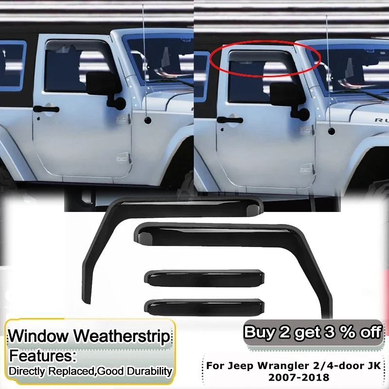 Side Window Deflector Exterior Weather Shield Shelters Wind Rain Shade Visor Guard For Jeep Wrangler 2/4-door JK 2007-2018