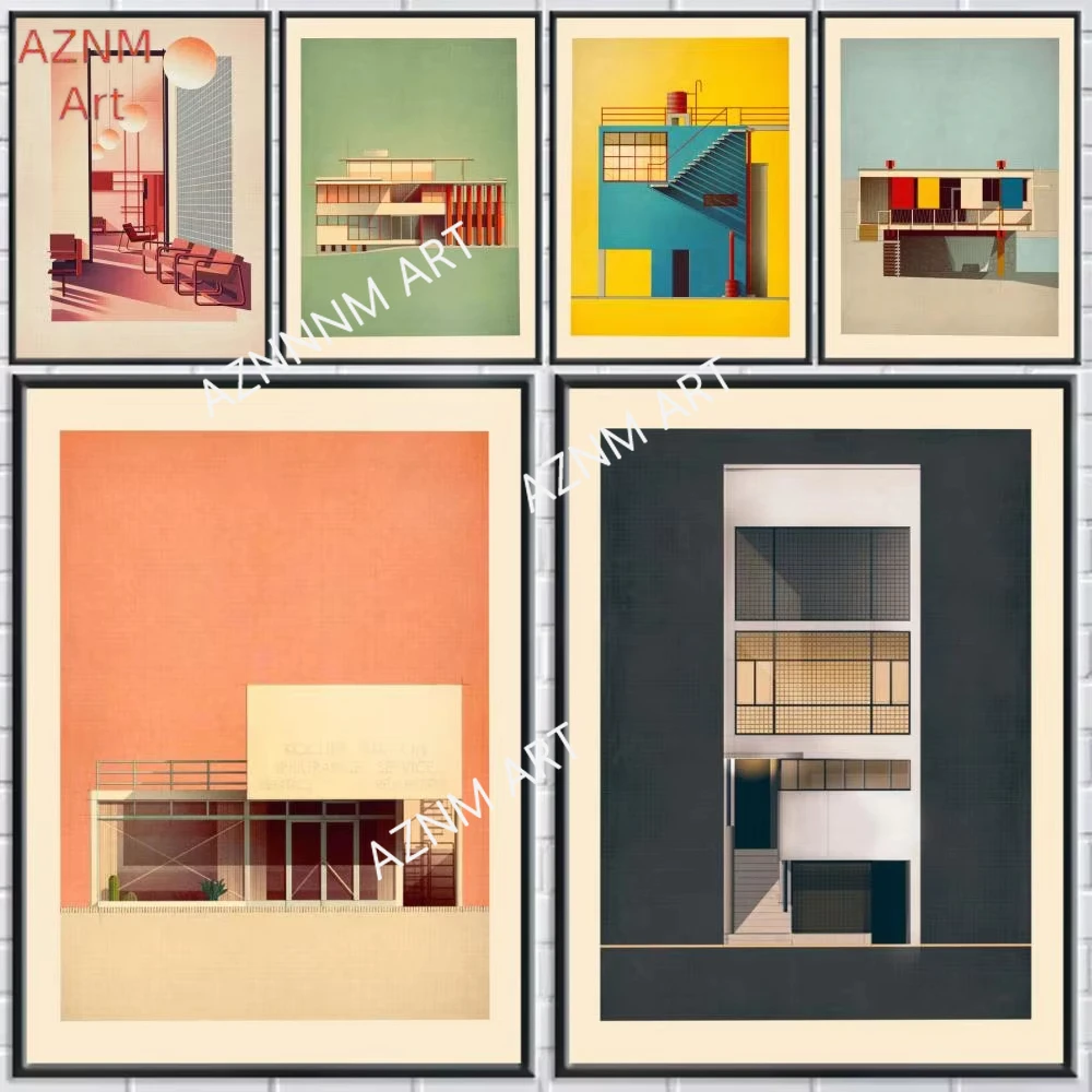 Moderne Kunst, Architektur, Heimkunst, Gemälde, Poster, wasserfest, HD-Kunst, selbstklebende Wanddekoration für Zuhause, Schlafzimmer, ästhetische Dekoration, Geschenke