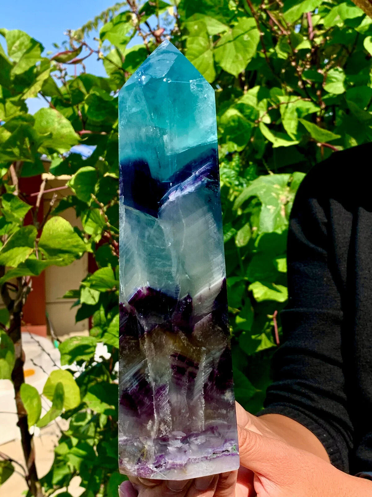 

Large Natural Color Fluorite Crystal Tower, Natural Fluorite Wand, Reiki Healing Tower