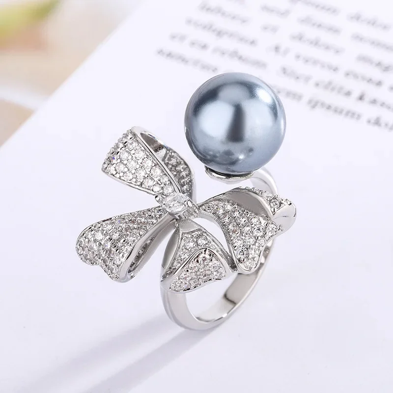 

S925 посеребренное 18-каратное позолоченное PT950 платиновое жемчужное модное кольцо с бантом женское ювелирное изделие 12 мм