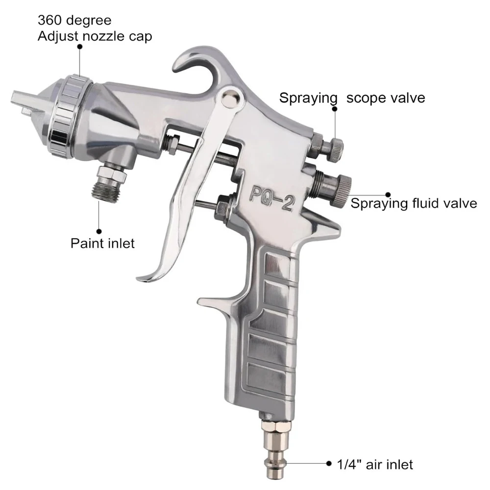 High Pressure Siphon Feed Spray Gun with 1000cc Cup, Nozzle Tip Size 2.0mm for Automotive, Household and Furniture (PQ-2)