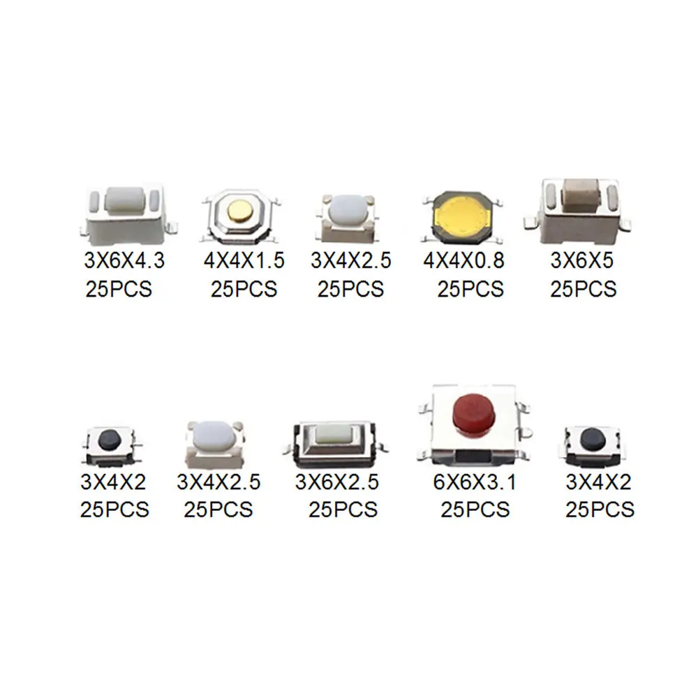 250 Pcs/1 Box Universal 10 Types Car Remote Control Tablet Actile Push Button Switch Car Keys Button Touch Microswitch with Box