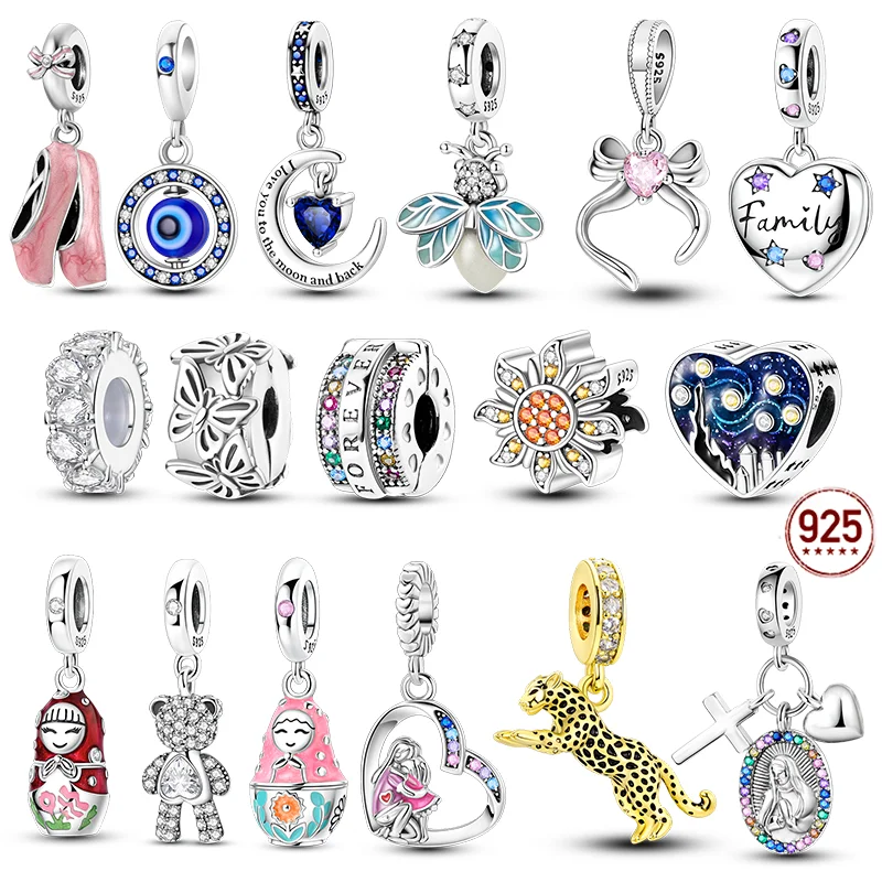 Pingentes originais de prata 925 com zircônia CZ, formato de leão, urso e vaga-lume, para pulseira, faça você mesmo, joia feminina, presente para amiga.