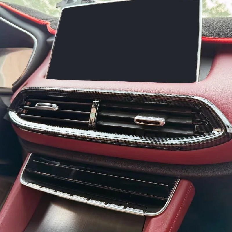 For MG HS 2018-2023 LHD RHD ABS Carbon Fiber Car Center Console Air Condition Outlet Cover middle AC Vent Frame Trim Accessories