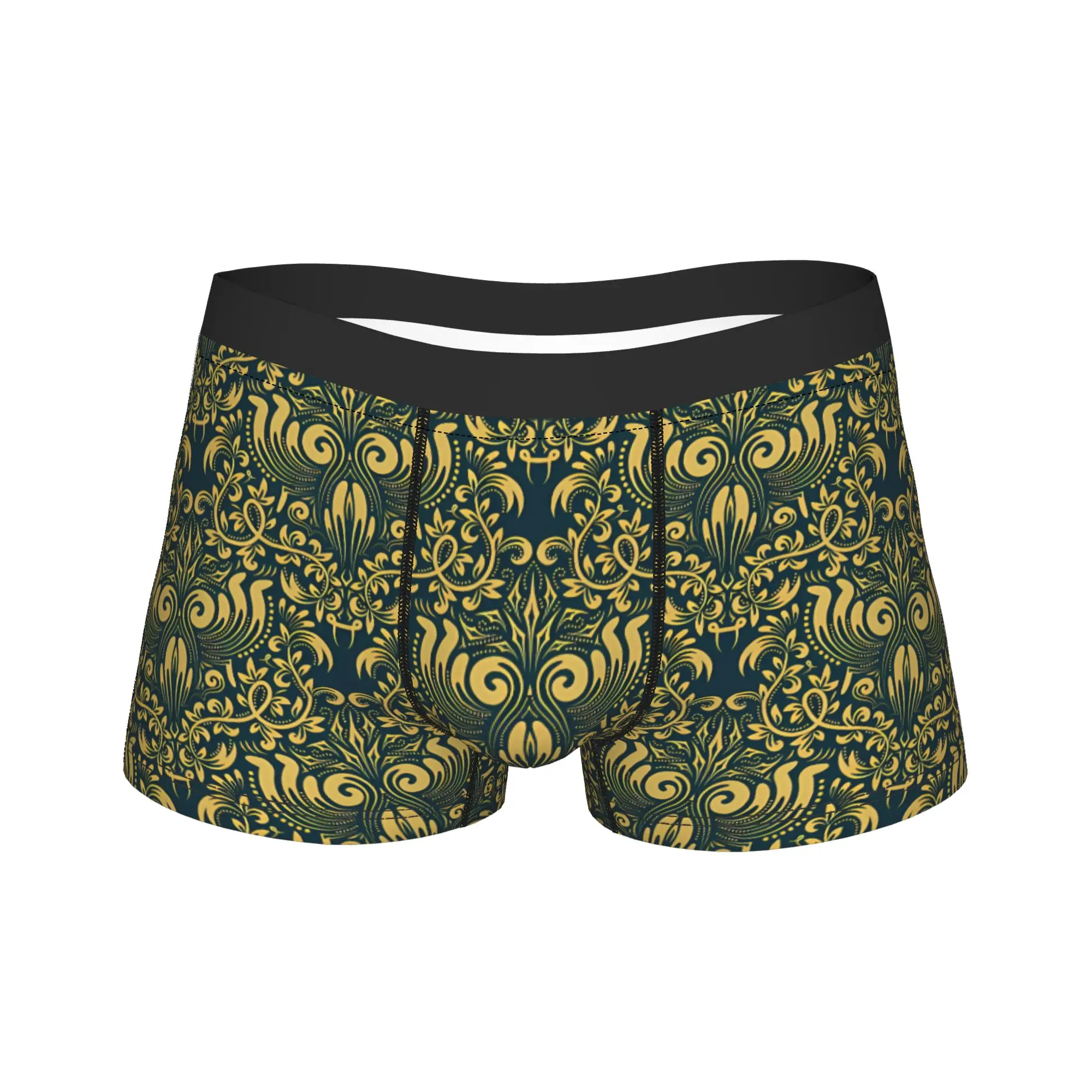 Custom Golden Lion And Damask Ornament Underwear  Man Shorts Briefs Elastic Boxer Shorts Trenky Custom Plus Size Panties