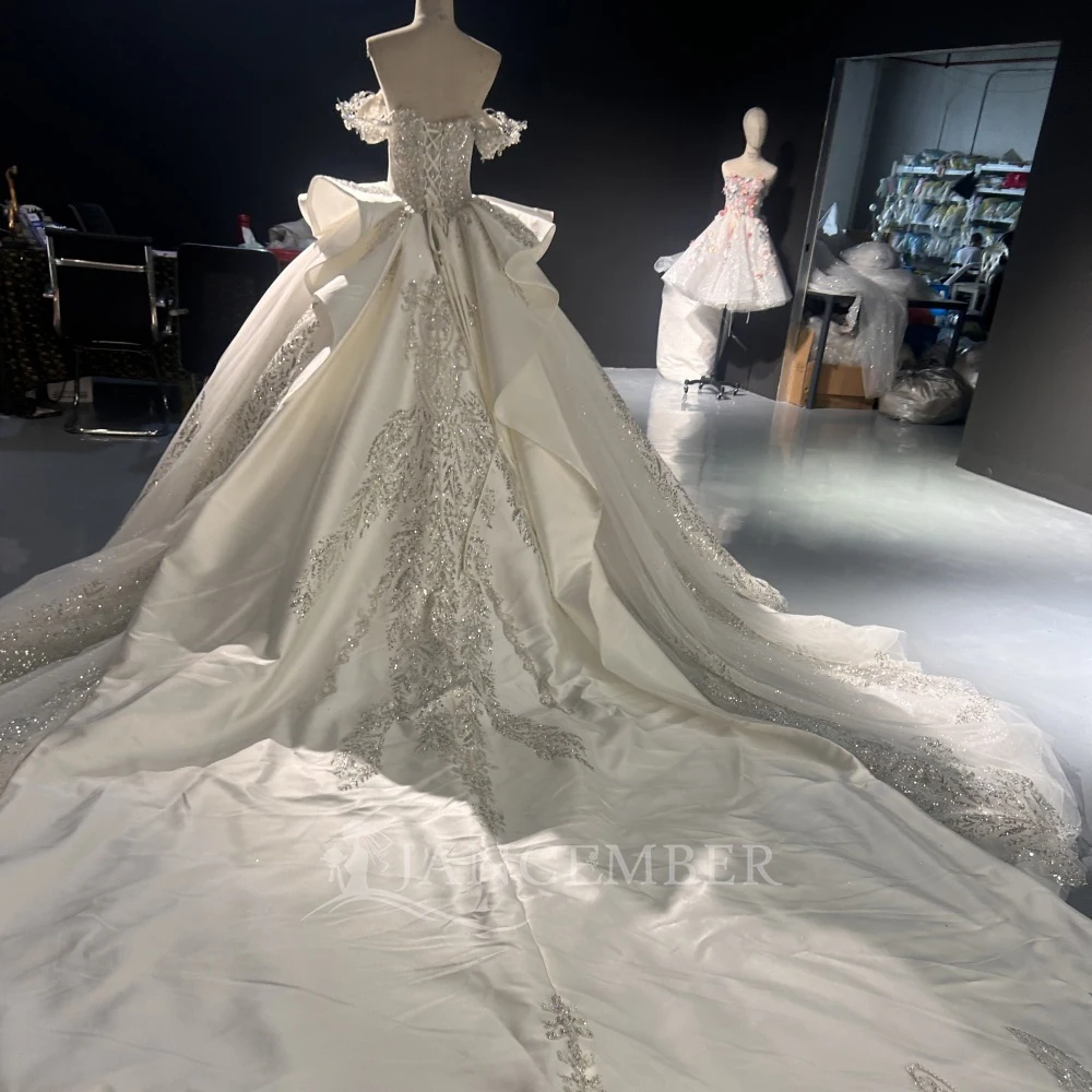 Customized Magnificent White Wedding Dress Scoop Short-sleeved Puffy Skirt Elegant Women's Wedding Dress Vestido de novia