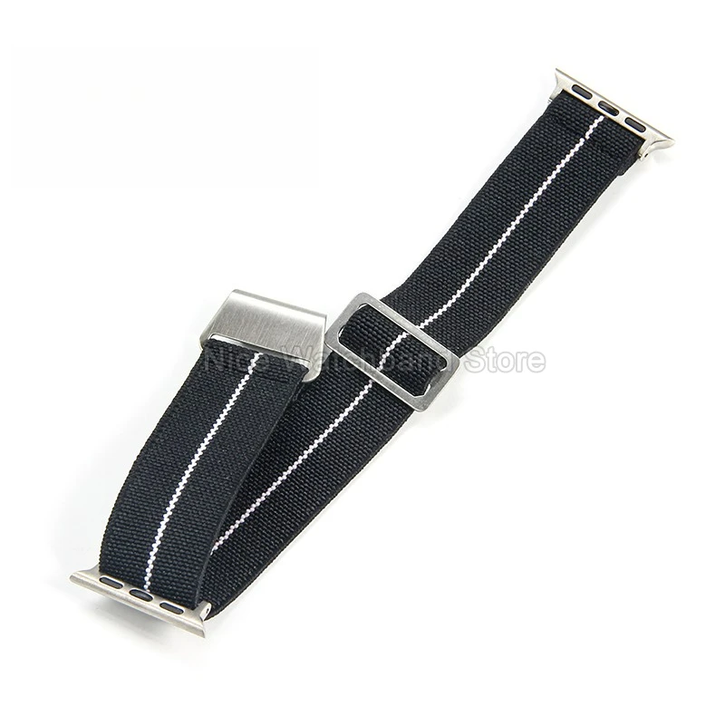 لساعة Apple Premium المرونة المصنوعة من النايلون، حياكة عالية الكثافة، أزرق رمادي أسود بني، واجهة خاصة، مشبك خطاف من الفولاذ المقاوم للصدأ #5