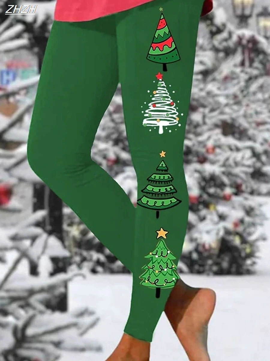 طماق المرأة عطلة خمر أزياء كامل طول عالية الخصر السراويل القبيحة عيد الميلاد الرسم عيد الميلاد الطباعة الحرارية الدافئة