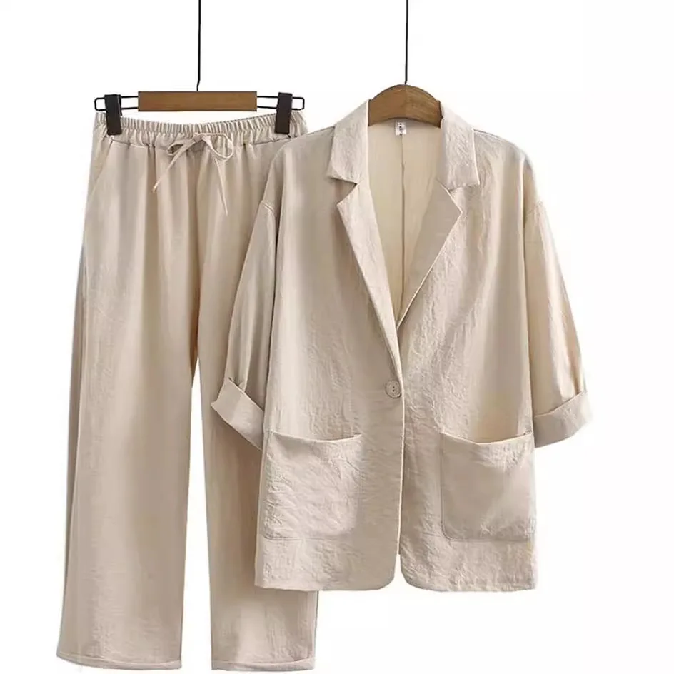 Europe and the United States new women's Spring and Autumn Commuter Suit cotton and linen jacket pants loose fashion suit