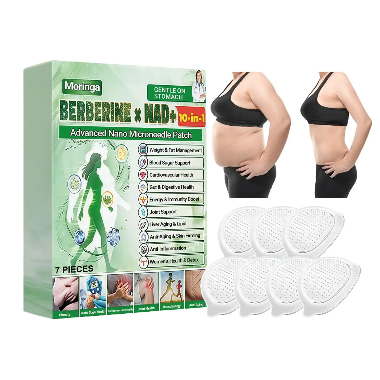 7pcs Body Shaping tightening Patches Fast Burning Fat Lymphatic Improve Stomach Belly Slimming Sticker Nano Microneedle Patch