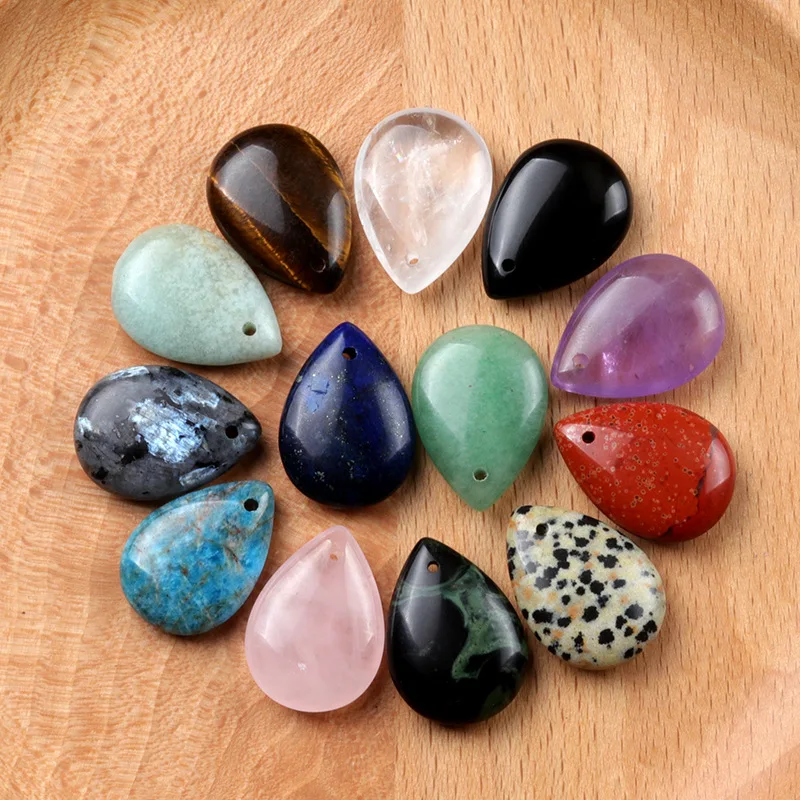 

15pcs Natural Crystal Stone Water Drop Shape Pendant Amethyst Rose Quartz Obsidian Charms for Necklace Jewelry Acc Making