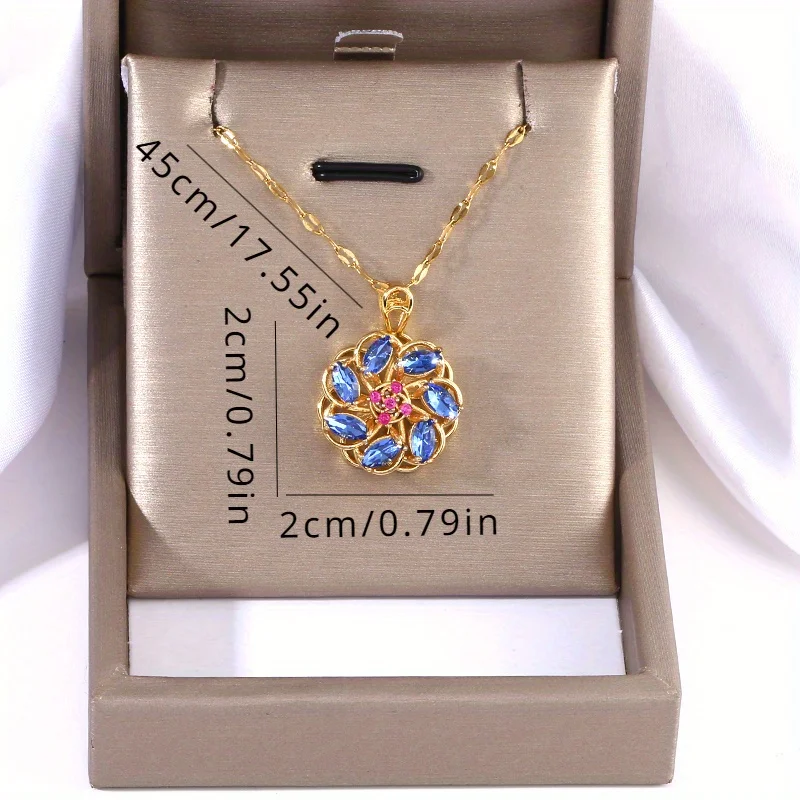[Copper Micro-Inlaid Zircon] 360° Rotatable Decompression Blue Stone Pendant Necklace Charm Jewelry Gift