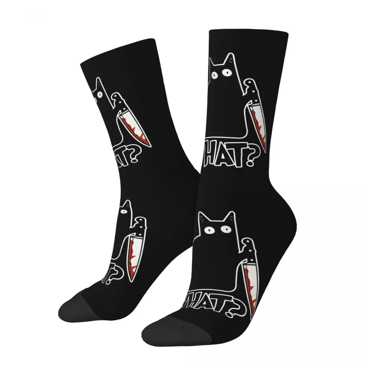 Cat What Murderous Black Cat With Knife Unisex Winter Socks Running Happy Socks street style Crazy Sock